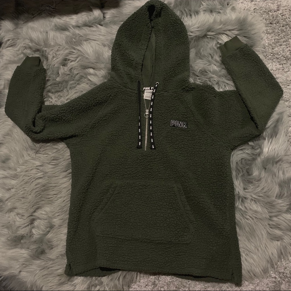 Vs pink pullover sherpa sweater hoodie size s used
